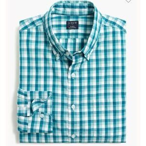 J.Crew Flex Washed Gingham Shirt XL Stretch Cotton Teal Classic Fit NWT Preppy